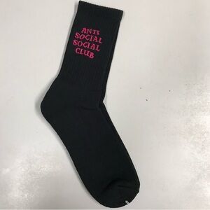 Anti Social Social Club Black Crew Sock with Pink Logo
